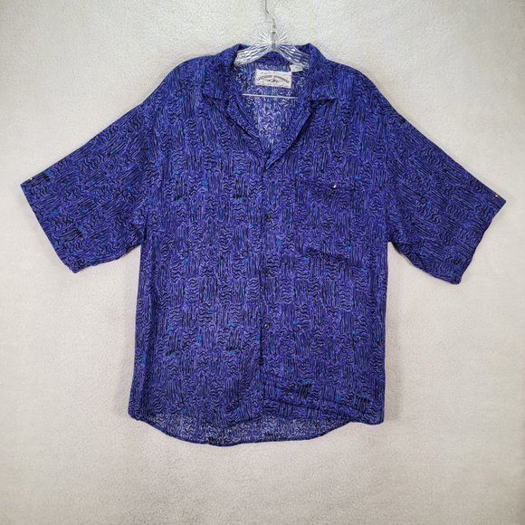 Vintage Legendary Bonhomme Purple Retro Print Collared Button Relax Button Up - Picture 1 of 15